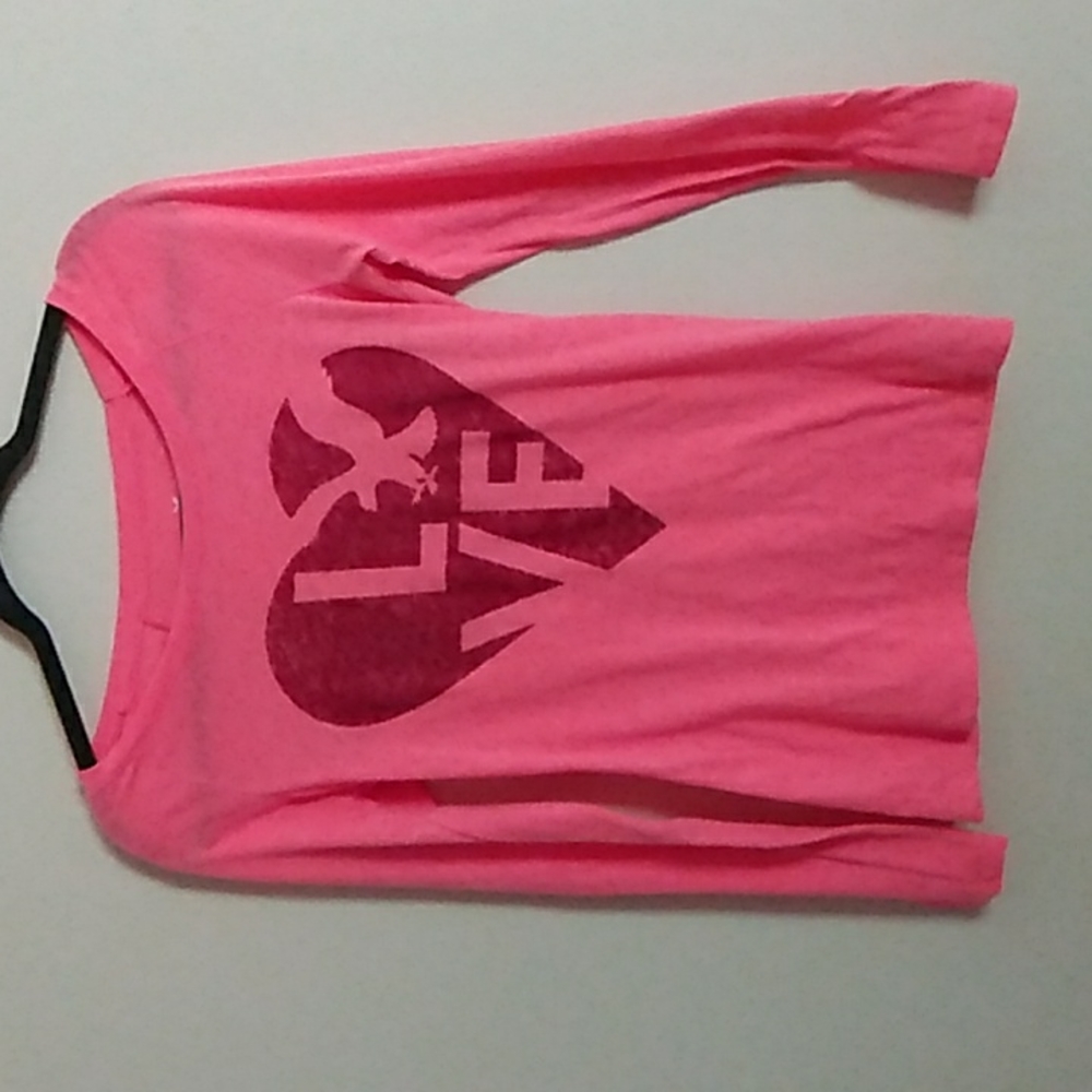 American Eagle Outfitters Graphic Long Sleeve Pink Red T Shirt